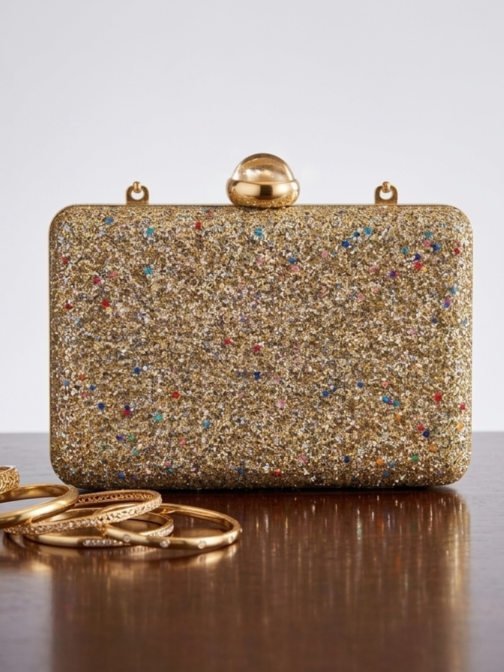NWOT Gold Glitter Multi-Color Speckle Evening Clutch
